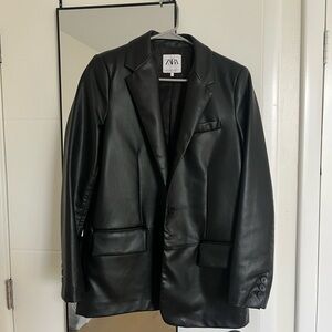 Zara Black Leather Blazer
